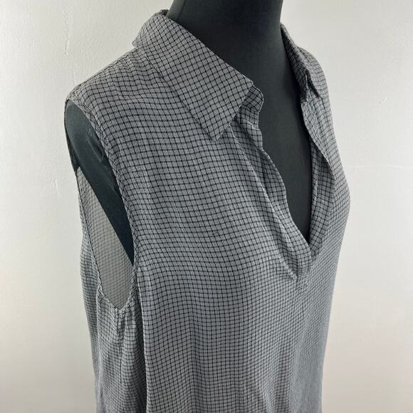 L'Agence Gray Black Blouse Checked V-Neck Collar Sleeveless Classic Pullover L? - Picture 6 of 8